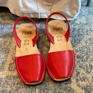 Pons Red Leather Slingback Wedge Sandals